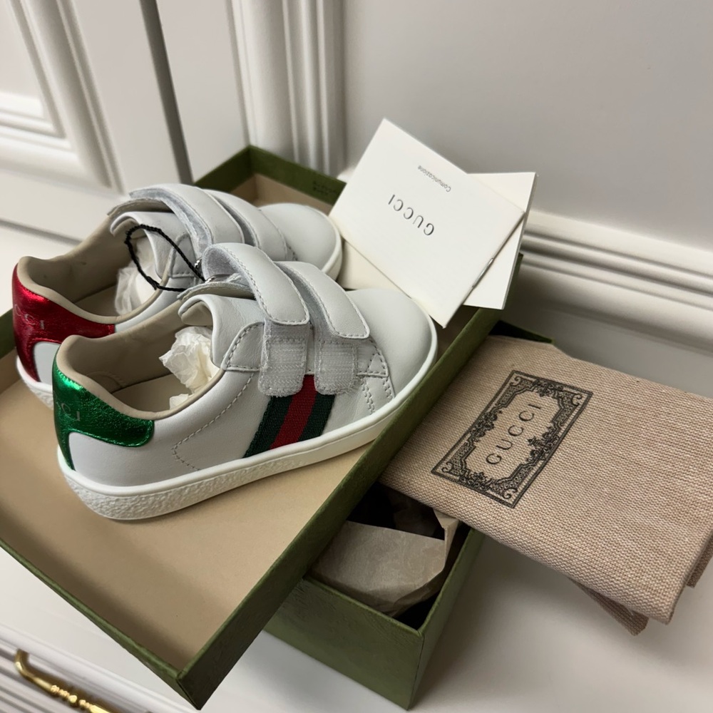 Gucci Kids White Sneakers with Red and Green Accents